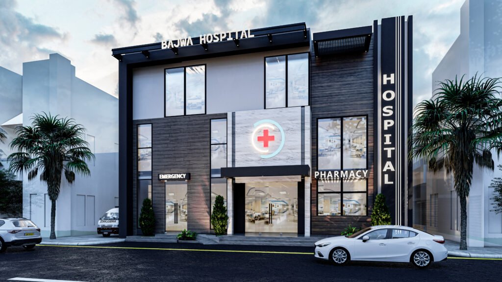 Bajwa Hospital healthcare building architecture showcasing modern hospital façade design.